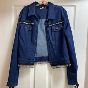 Gorgeous jean jacket from caché, size 6, very cute detail